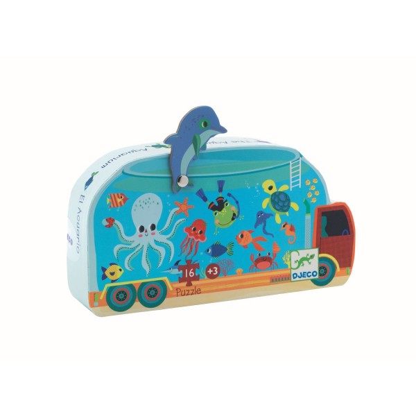 DJECO Silhouetten-Puzzle Aquarium Meerestiere - 16-teiliges Kinderpuzzle ab 3 Jahren