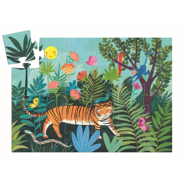 DJECO Silhouetten-Puzzle - Der Tiger geht spazieren - 24-teiliges Kinderpuzzle