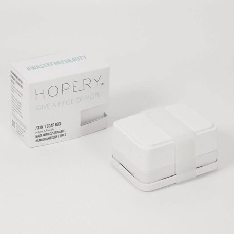 Hopery Soap Box weiß - 3 in1 Seifendose - Seifen-Schale aus Bambus und Mais