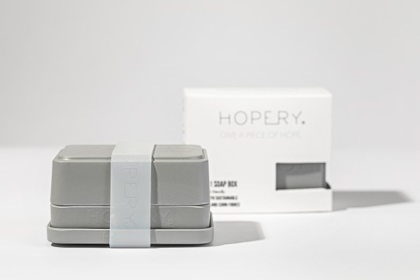 Hopery Soap Box grau - 3 in1 Seifenbox mit Deckel und Silikonband