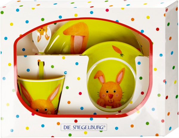 Die Spiegelburg Geschenkset Hase Löffel, Teller, Schale und Becher