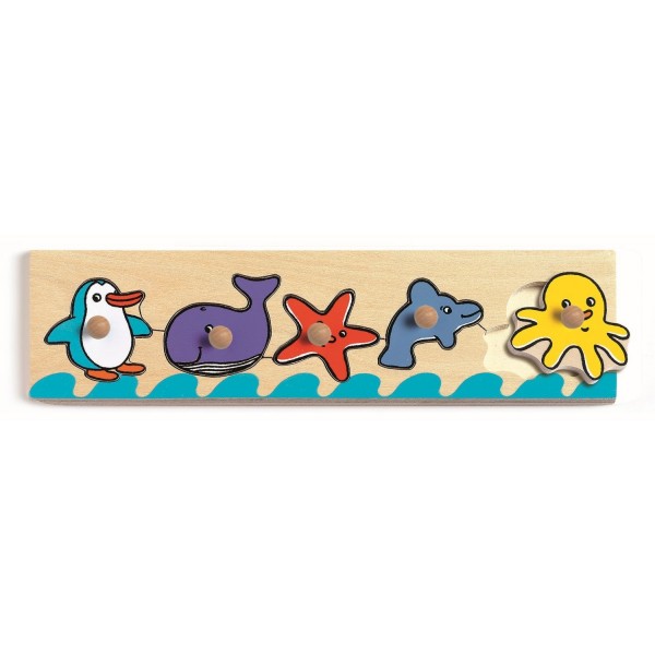 DJECO Holzpuzzle Sea’n’co Puzzle mit Meerestieren 6-teilig